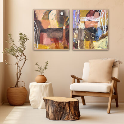 earthy colours and nature inspired marks forged together in a intuitive abstract landscape. 