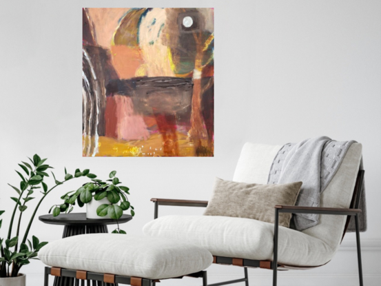 earthy colours and nature inspired marks forged together in a intuitive abstract landscape. 