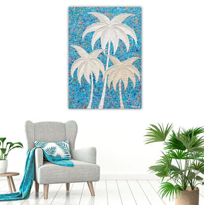 palm trees on a blue baclground abstract
