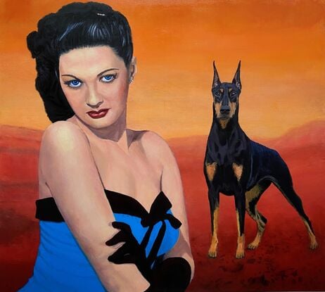 Woman and Doberman on Mars