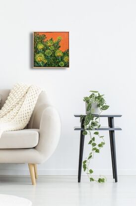 Yellow proteas against an orange background.