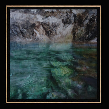 Abstract impressionist seascape in emerald, white and browns