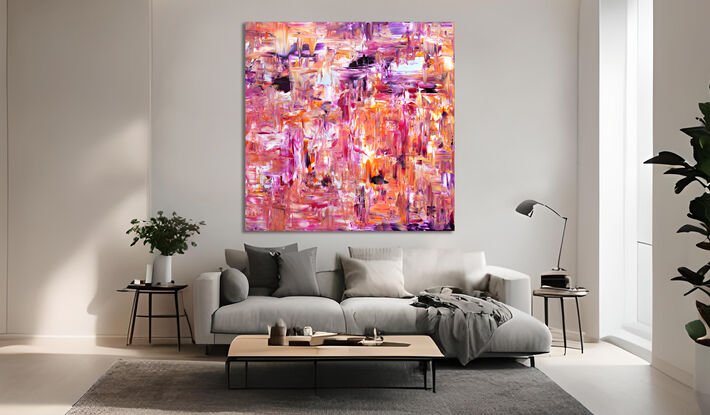 In the photos, where the painting is shown mounted on a wall, these are purely for illustrative purposes. You should review the dimension of the artwork to be sure the work suits your needs.