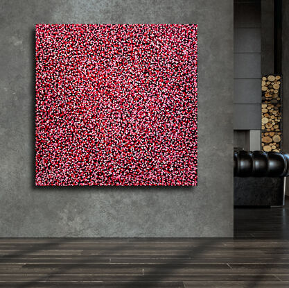 thousands of pink dots on black canvas