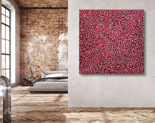 thousands of pink dots on black canvas