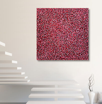 thousands of pink dots on black canvas