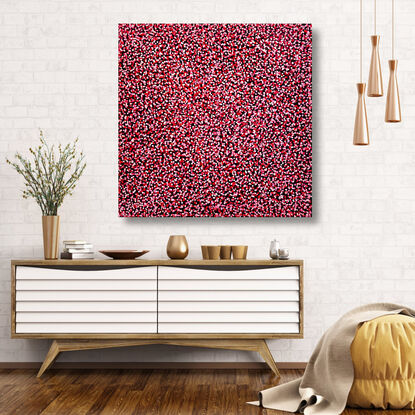 thousands of pink dots on black canvas