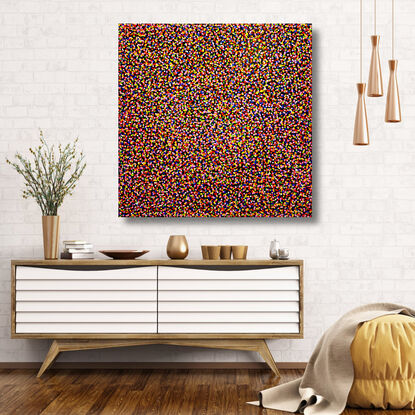 thousands of rainbow dots on black canvas