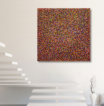 thousands of rainbow dots on black canvas