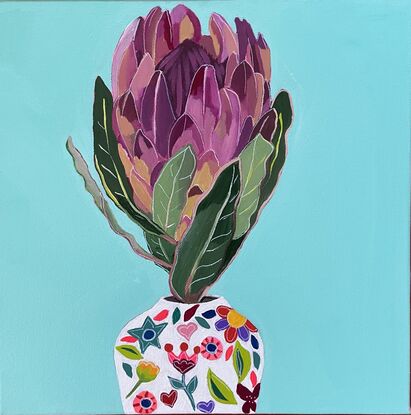 Proteas in patterned vase