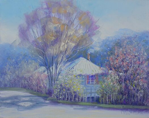 Australian country cottage landscape oil painting.