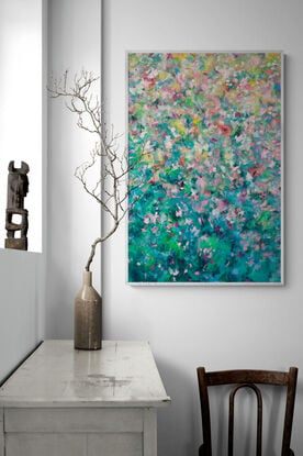 Joyful movement in this layered abstract floral.