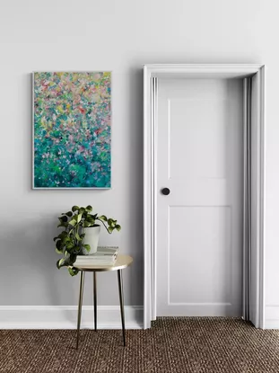 Joyful movement in this layered abstract floral.