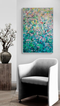 Joyful movement in this layered abstract floral.