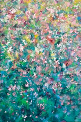 Joyful movement in this layered abstract floral.