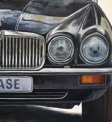 Photo realistic Jaguar xj6 with Boston terrier  on  white background 