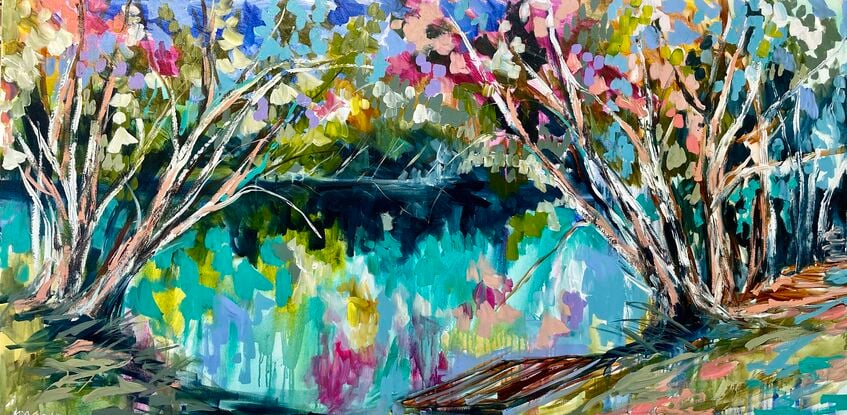   Australiana landscape abstract   River gum tree 