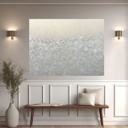 A neutral beige background with the bottom 3/4 covered with semi-transparent textured sea foam.