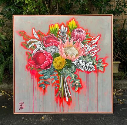 colorful bouquet of native  flowers in a street art style