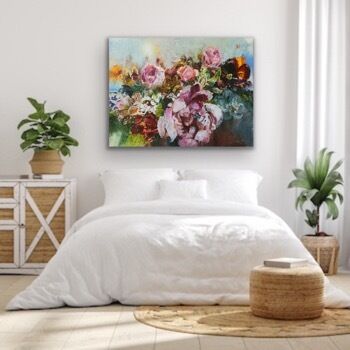 Large Expressionist Bright Florals in Oil