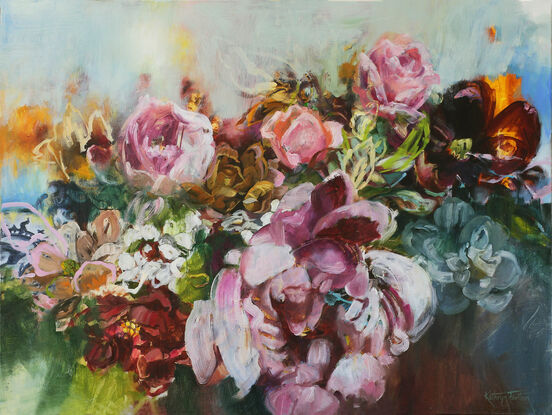 Large Expressionist Bright Florals in Oil