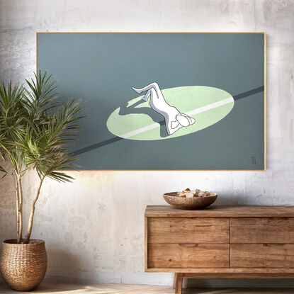 Extra Large black line art image on a vibrant soft lime/mint green and dark green/olive ground.