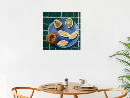 fruit in a bowl on check blanket