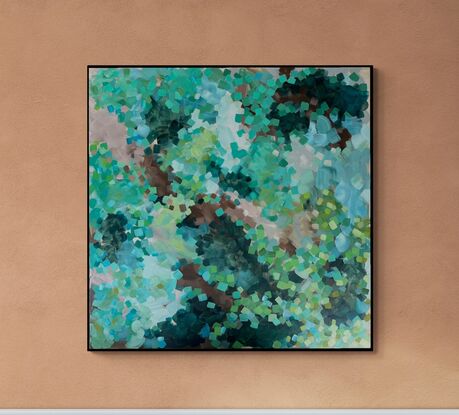 An impressionist landscape of colour, inspired by a tropical rainforest.  Mark making, in every shades of  green. 