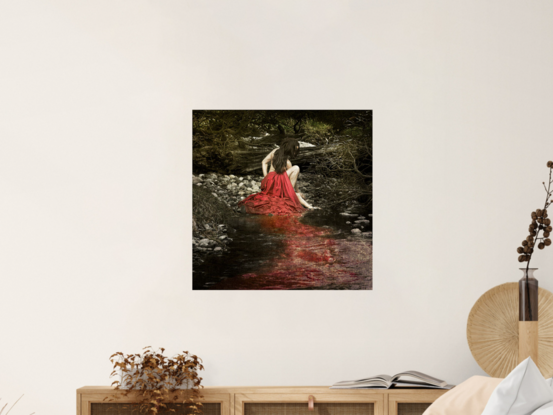 girl in red dress in the water australian landscape photography creek bed 