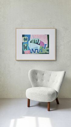 Another cheerful, vibrant piece on paper sitting beautifully beside Sheep in Pasture with Blue…….fabulous for a children’s room, country style decor, a painting to bring joy and a smile to  its new collector.