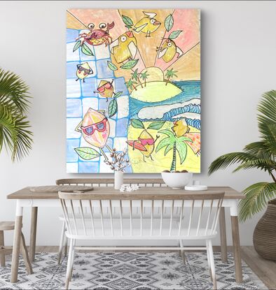 Lemons surfing at the beach painting