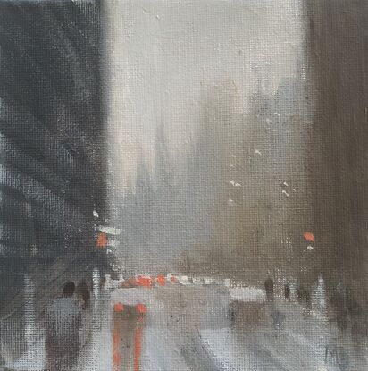 Small rainy day painting with a crossing