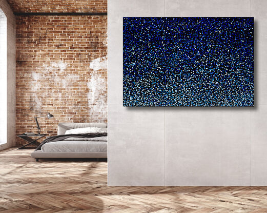 thousands of blue dots on black canvas