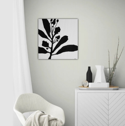 Painting of a black plant on a white background 