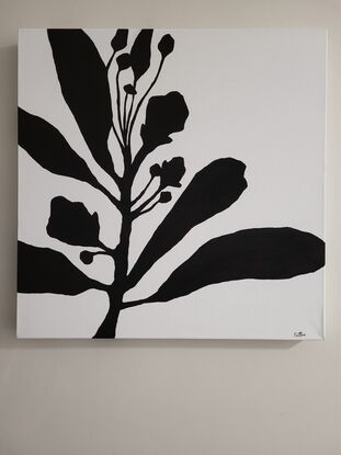 Painting of a black plant on a white background 