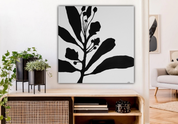 Painting of a black plant on a white background 