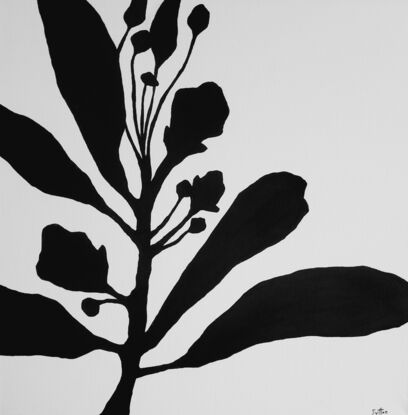 Painting of a black plant on a white background 