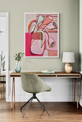 One of two works on canvas filled with vibrant cheerful colour and design. Tulips, floral creations to bring joy and a smile to the collector who chooses this fabulous creation. The vibrancy jumps off the canvas with these two paintings, ideal for a pop of colour in the interior.