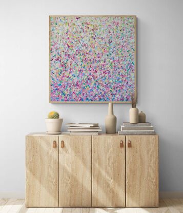 Soft pretty colours and vibrant marks in this pretty abstract floral. Comes framed - please allow two weeks for framing