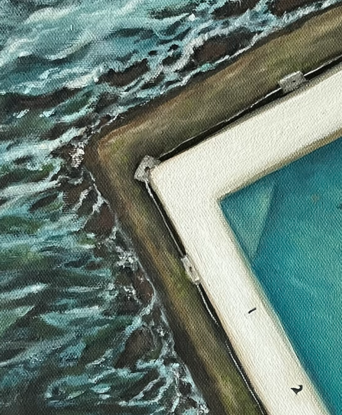 Aerial view of Bondi icebergs with two swimmers