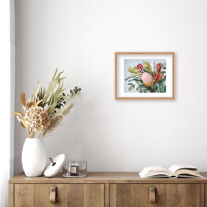 Australian native bouquet on blue background