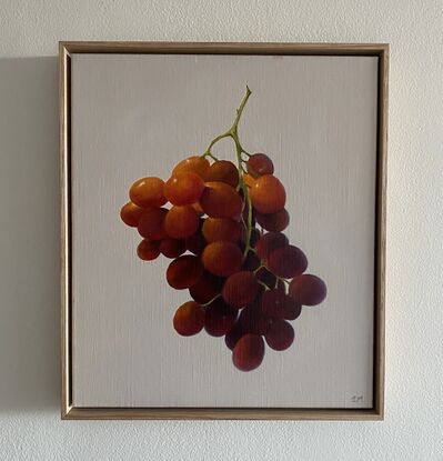 Framed in a Tasmanian Oak frame and painted in professional oil paints on linen.  The artwork shows the beautiful glow that grapes give in the summer. 