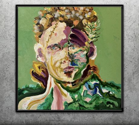 Head painting with green and floral