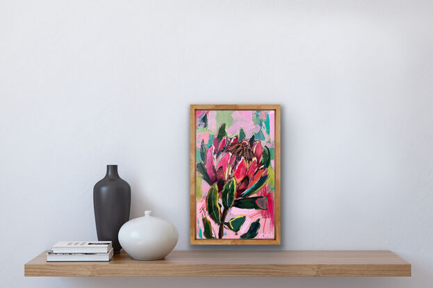 Single pink  protea on a abstracted background