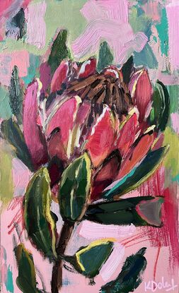 Single pink  protea on a abstracted background