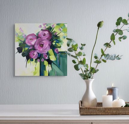 Modern Bold floral abstract in Pink, violet and lime green, Peionies