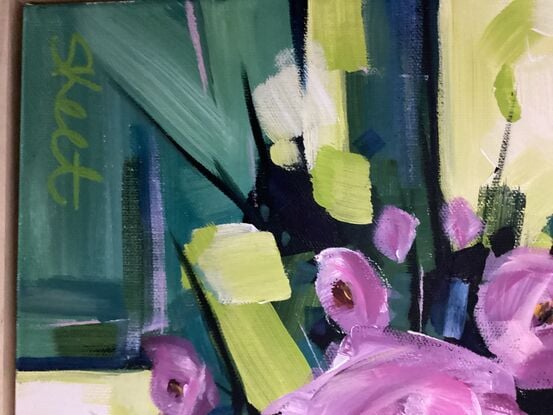 Modern Bold floral abstract in Pink, violet and lime green, Peionies