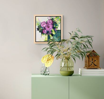 Modern Bold floral abstract in Pink, violet and lime green, Peionies