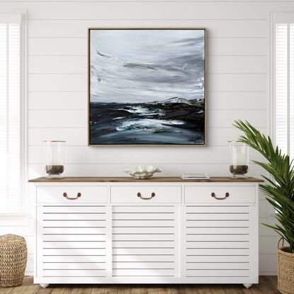 Storm over the beach and ocean and cliffs