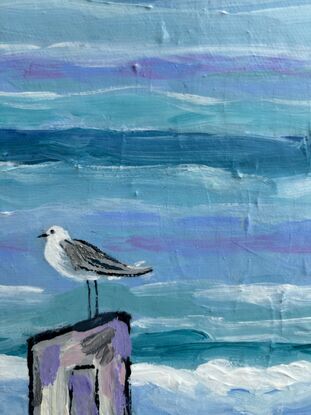 A seagull rest on a sign post, looking out at the East Beach, Port Fairy